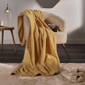 Teddy Fleece Blanket Large Throw Over Bed Plush Super Soft Warm Lightweight for Sofa Couch Bed Travel Outdoor Camping Ochre Yellow Mustard 50x60