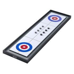 VEVOR Shuffleboard and Curling 2 in 1 Board Games, 45" Portable Tabletop Set, Two Sided Tabletop Shuffleboard with 8 Rolling Pucks