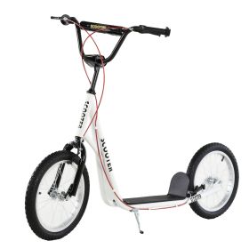 Kids Kick Scooter for 5+ Year Old, Kids Ride on Toy w/ 16'' Inflatable Wheel Dual Brakes, White