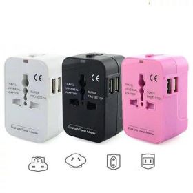 Worldwide Power Adapter and Travel Charger with Dual USB ports that works in 150 countries (Color: pink)