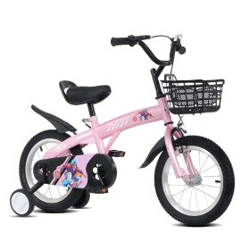 16 inch sporty kids bike with training wheels and stand Adjustable saddle Suitable for boys and girls aged 4-8 years tall Height 41-46 inches (Color: pink, Material: Iron+Plastic)